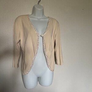 Used CDP & CO. Cream Sweater w/white trim & iridescent sequins on trim